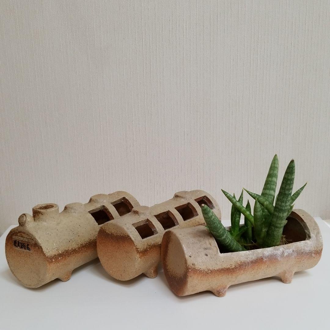 陶器の植木鉢 陶器の電車 3連結セット