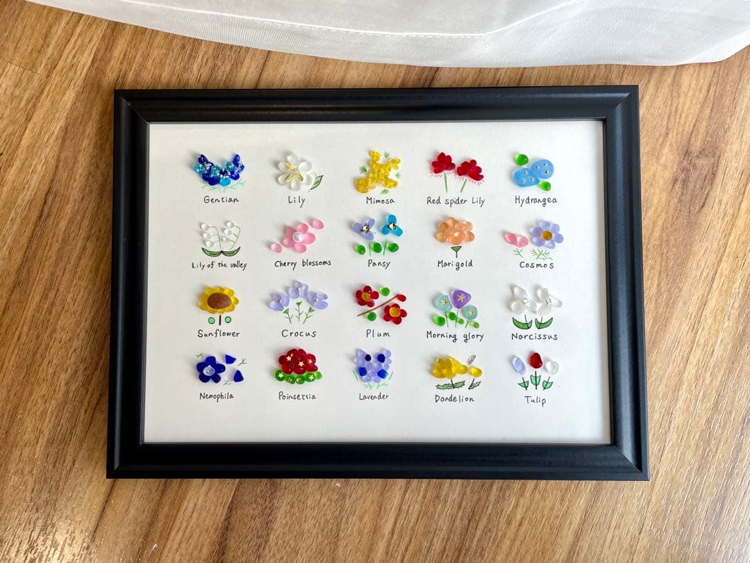 B5シーグラスアート453☆花図鑑 ミニチュア インテリア ギフト