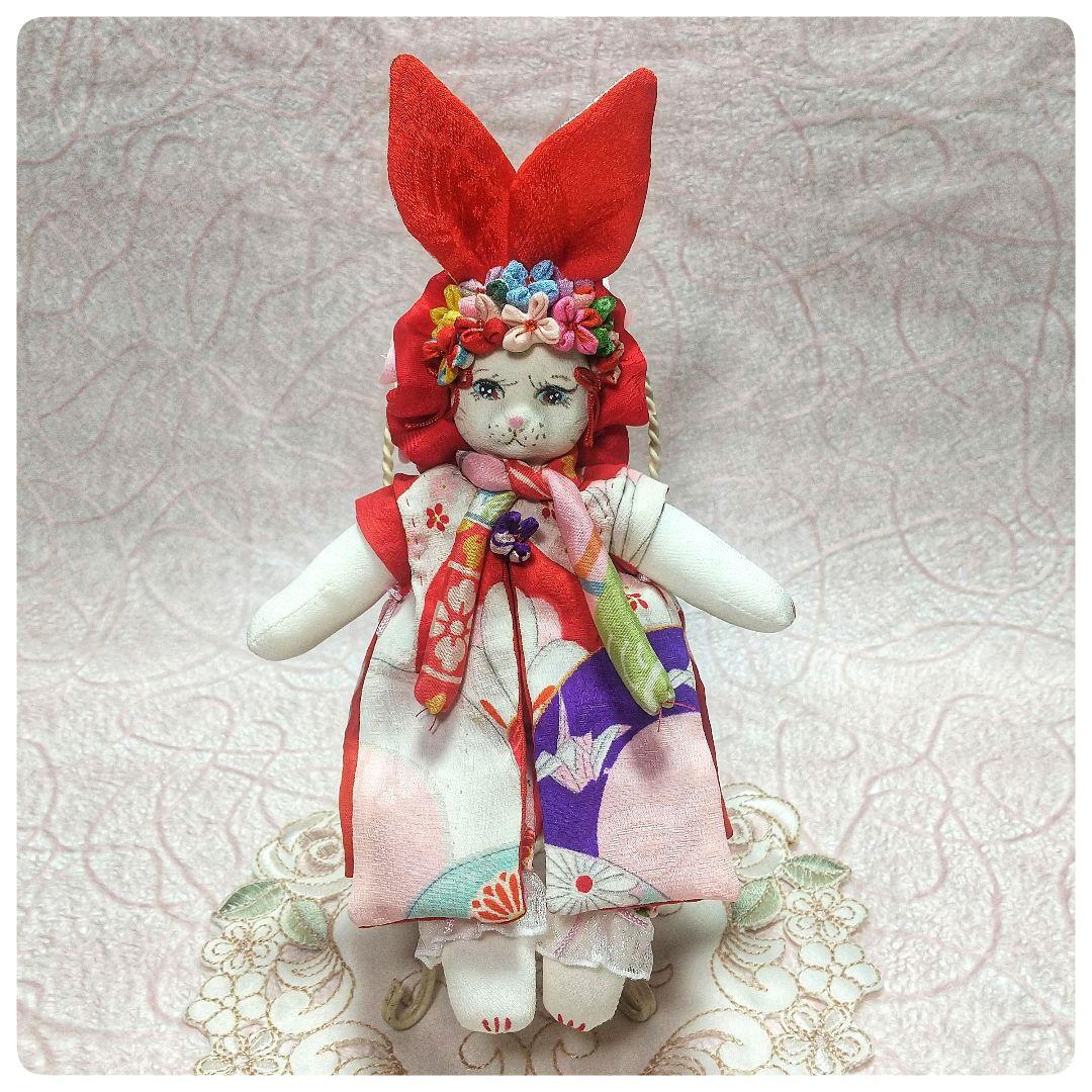 ちりめん細工 創作人形 おめかしうさぎ - メルカリ