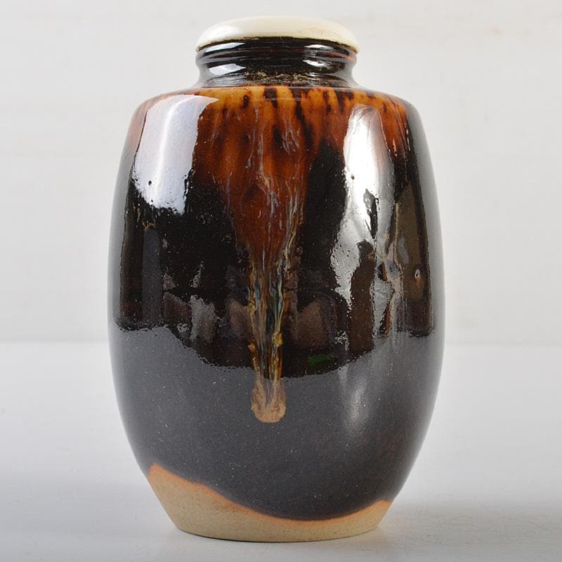 茶道具 京焼 洛東 桶谷定一作 瀬戸釉 肩衝茶入 仕覆付 共箱 V R7143
