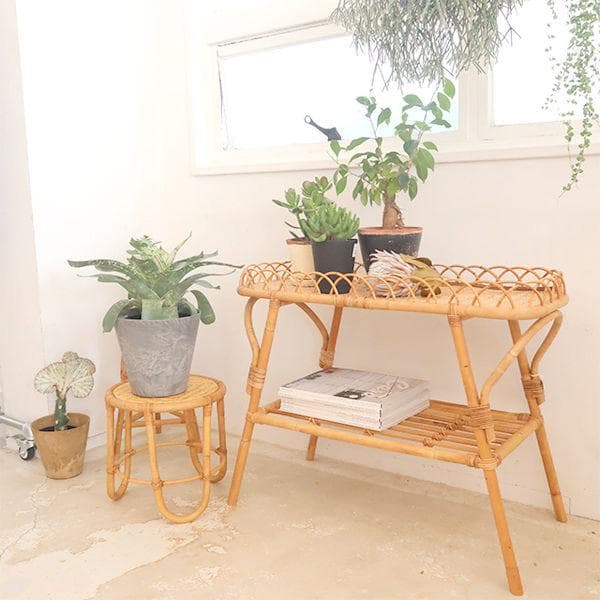 素朴な雰囲気 皮つきラタンコンソールテーブル アジアン ラタン 籐