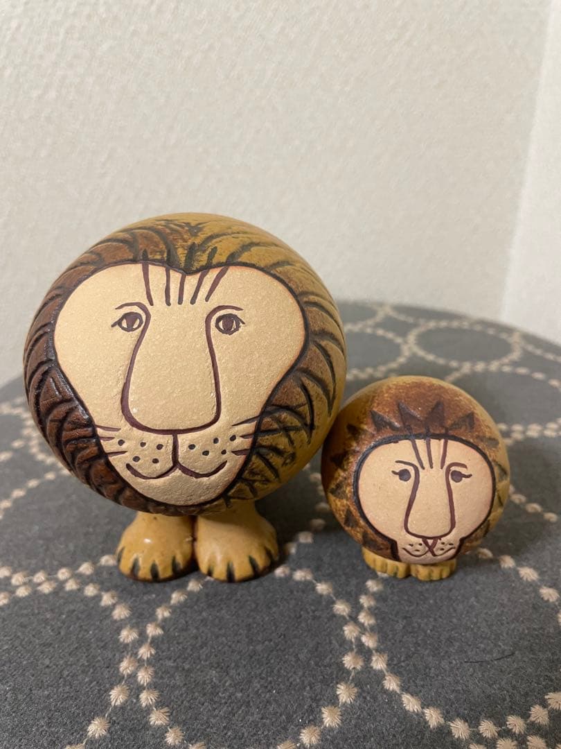 リサラーソン 置物 ライオン セミミディアム（中）&ミニ（小）　2点セット　陶器 リサラーソン LisaLarson LION ライオン Semi Mediun セミ ミディアム