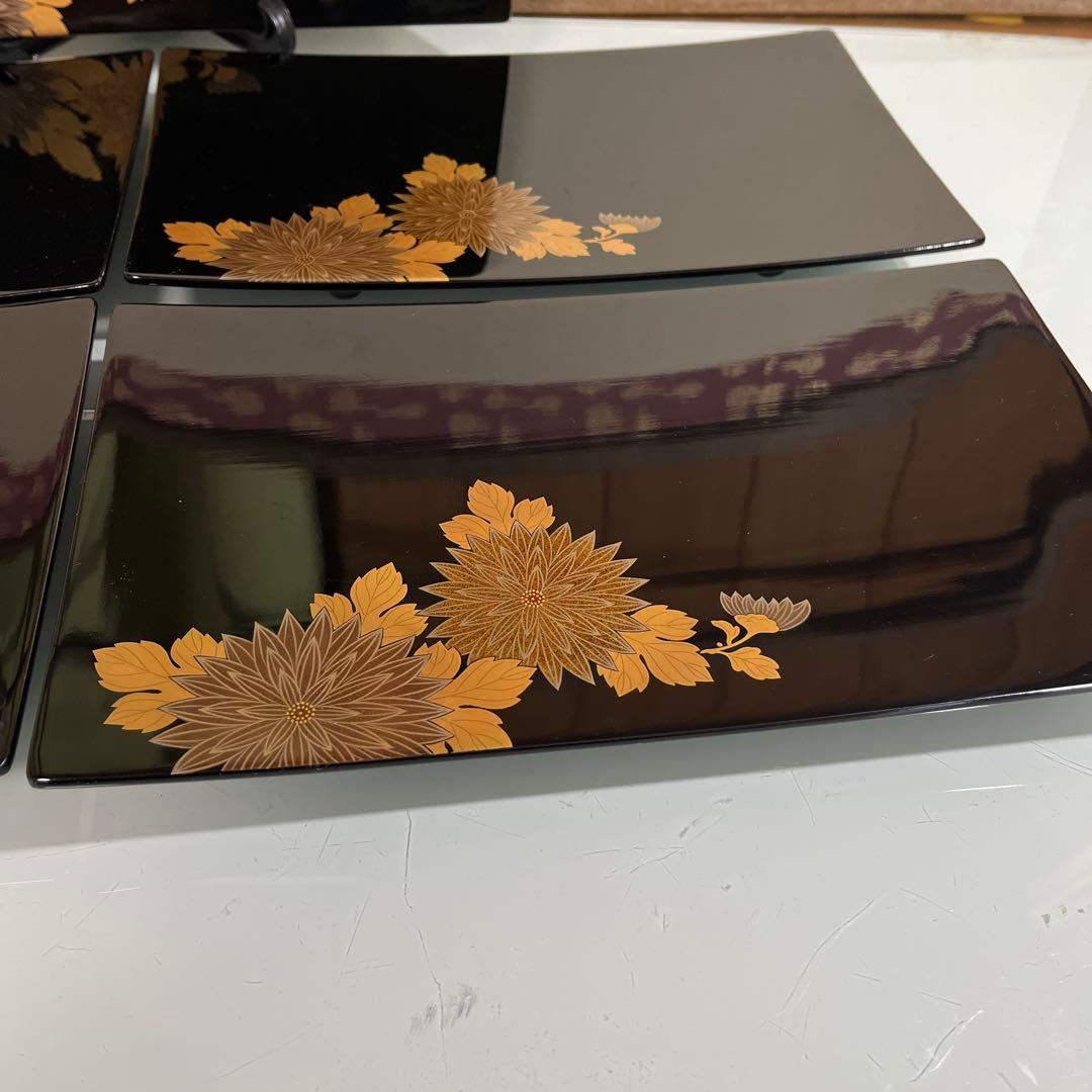 漆器 牡丹蒔絵 さしみ皿 寿司皿 盛り皿 5枚￼