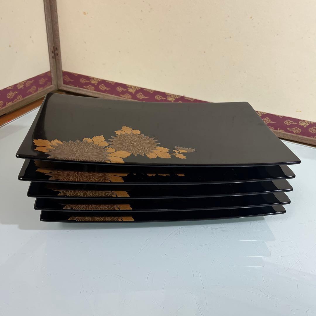 漆器 牡丹蒔絵 さしみ皿 寿司皿 盛り皿 5枚￼