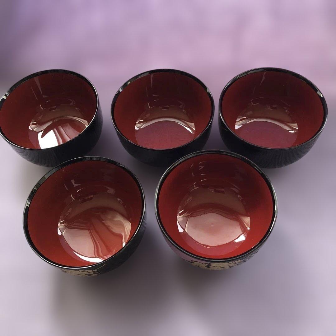 黒赤金花模様 汁椀 5個セット - メルカリ