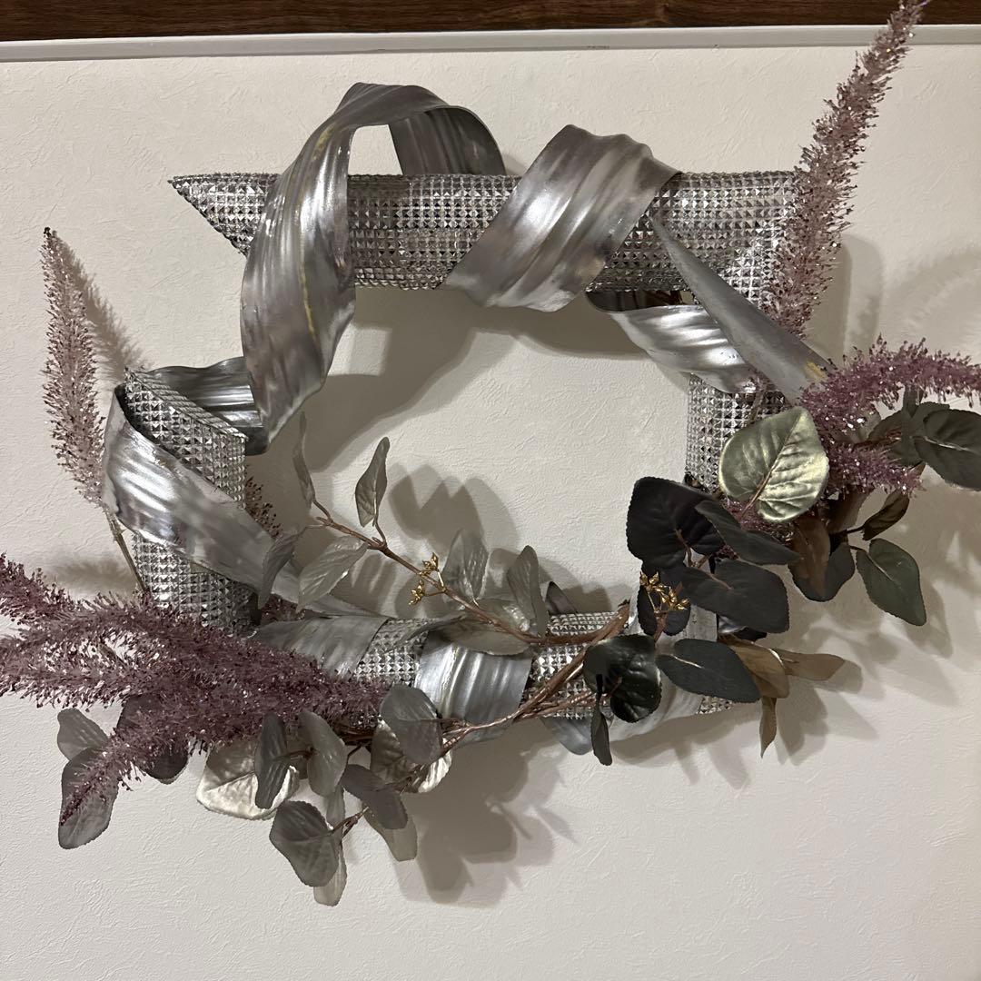 シルバーリボンのアーティフィシャルフラワーリース プリザーブド,造花,アーティフィシャルフラワー,問屋,東京堂