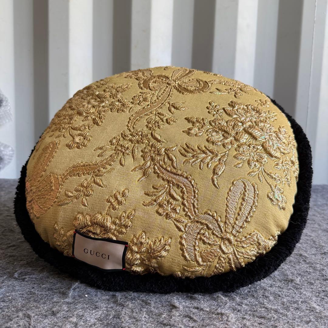 JI93美品✨ GUCCI フローガル柄 クッション 丸型 イエロー チェック