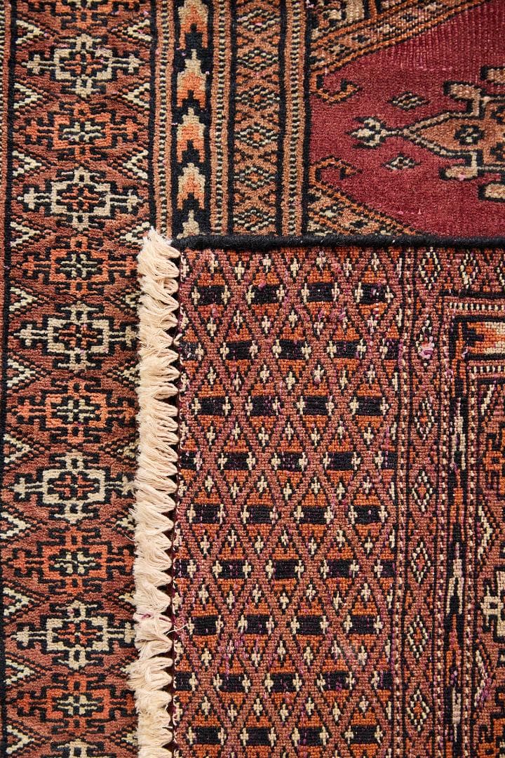 ヴィンテージラグ トライバルラグ ラホール産（241×74cm）赤 茶 黒