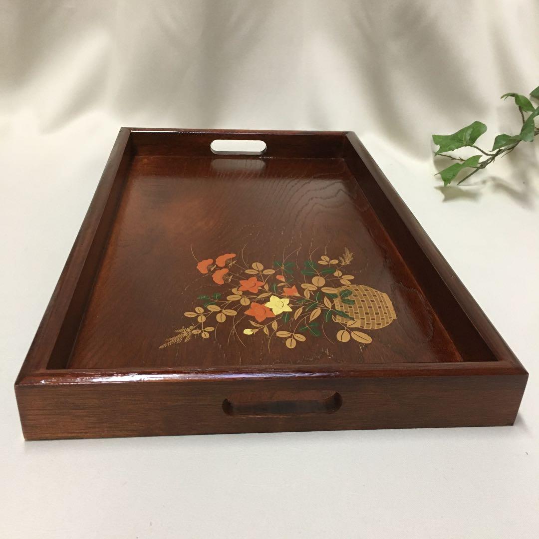 新品 会津塗 会津ぬ里 伝統工芸品 木製漆器 お盆 長手盆 木製トレイ