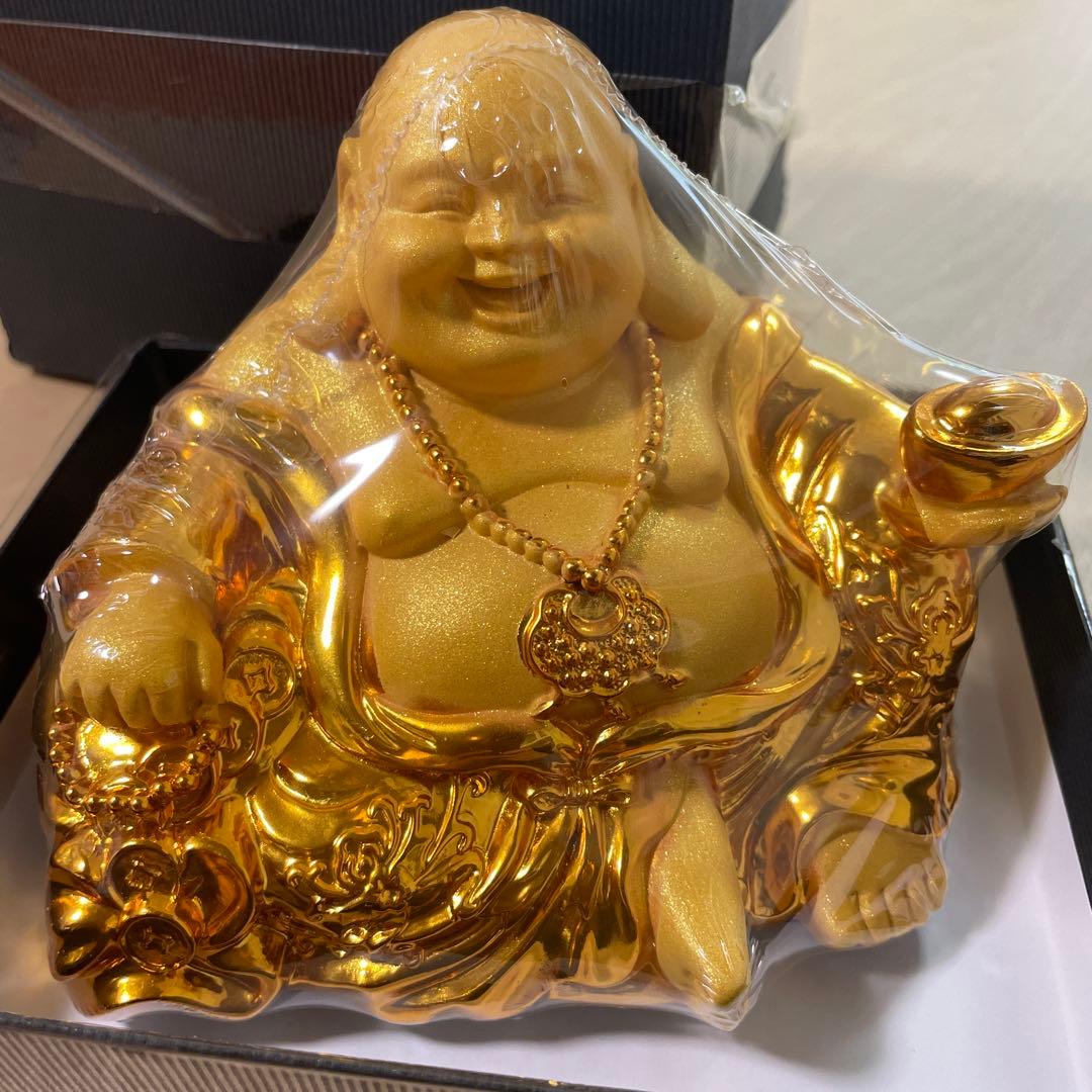 仏像 可愛い 布袋さんの置物 樹脂製 金色 七福神 布袋様 オブジェ 金運