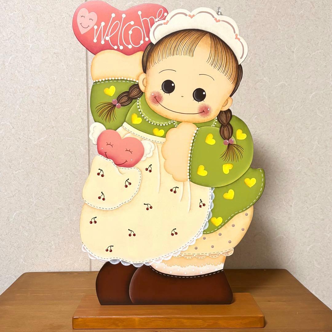 トールペイント　可愛い女の子　2体セット　カントリー雑貨　置物 トールペイント作品 カントリー雑貨 ハンドメイド プランターに腰掛け