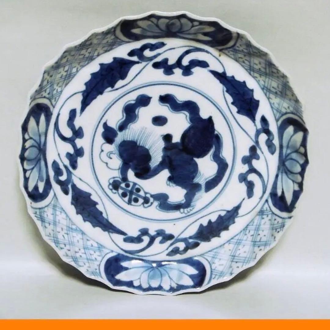 110『中国美術 獅子 花唐草文 輪花皿』 /骨董品 古美術 アンティーク