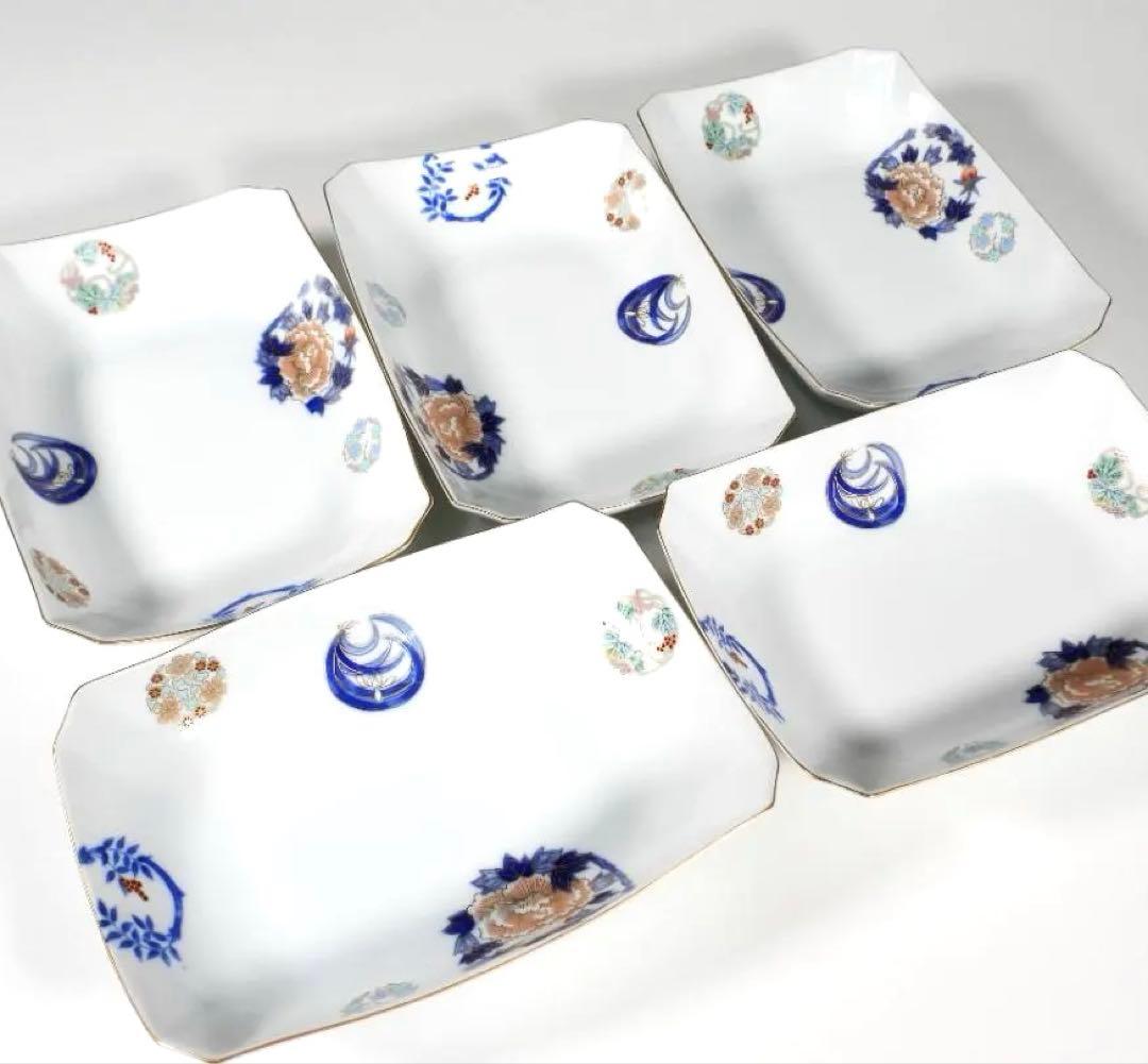 深川製磁 染錦花丸紋 長角皿　刺身皿5枚 Price Gift｜染錦文様 長角皿揃｜西海陶器 | SAIKAI B-SHOP｜西海陶器
