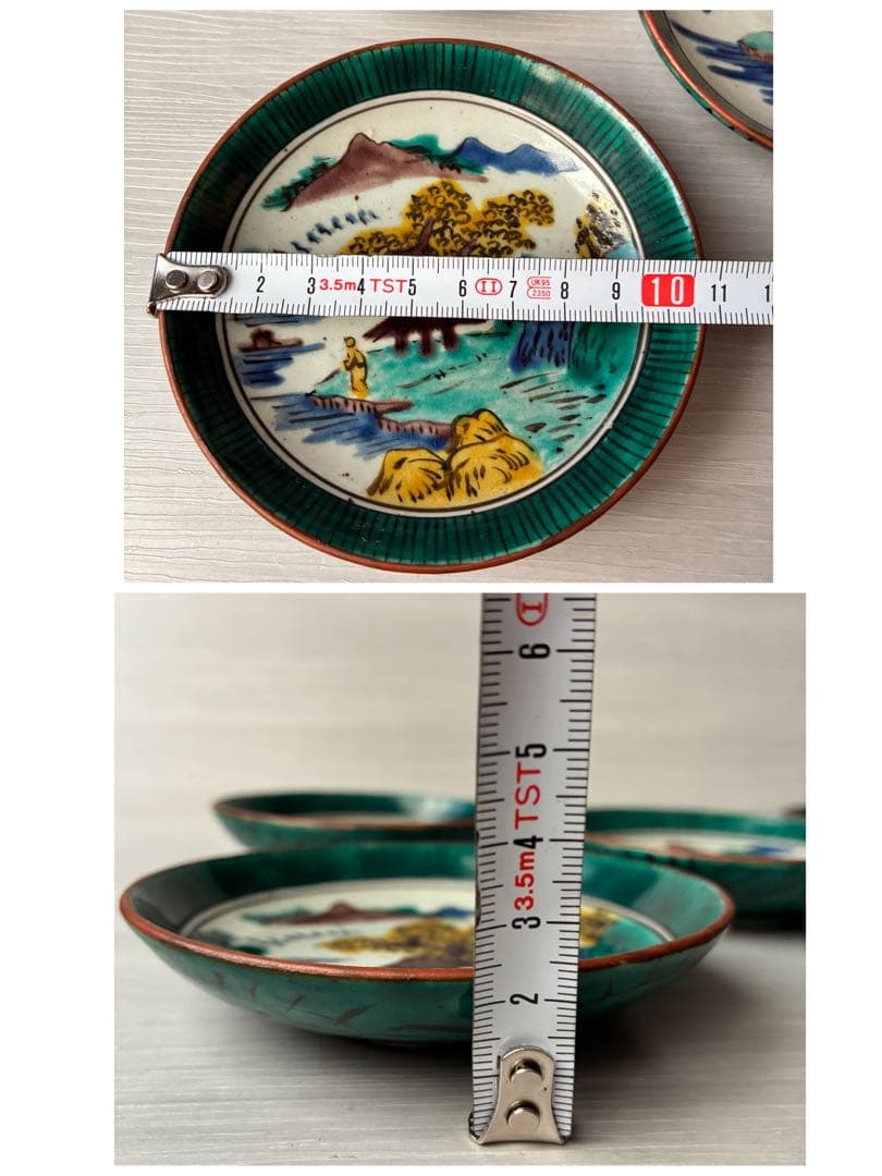 1枚訳あり】九谷焼 吉田屋窯 小皿 角福 山水 青手 年代物 共箱 和食器