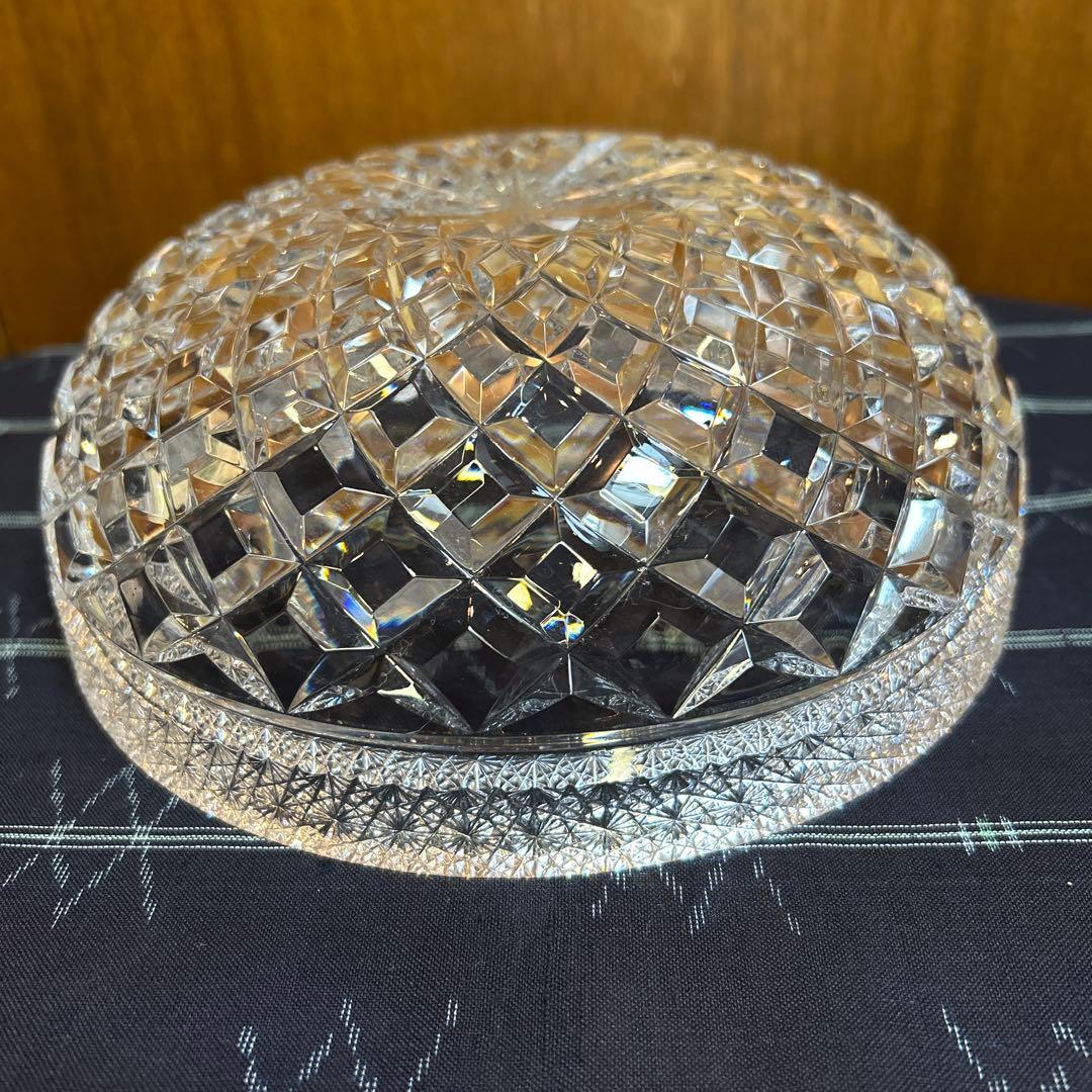 美品未使用HOYA 矢来菊繋ぎ切子 中型ボウル/サラダボウル クリスタル