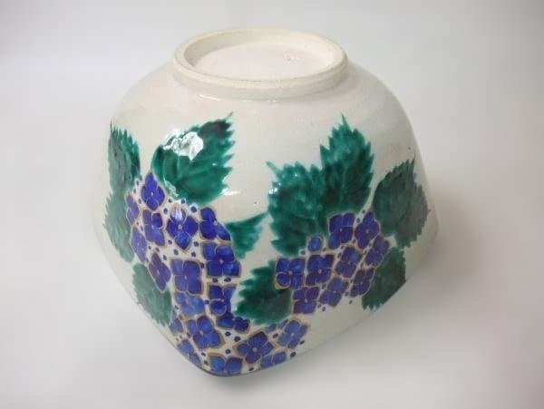 狐森窯「福森阿也」作 四方 菓子鉢 染付 紫陽花 茶道具 共箱