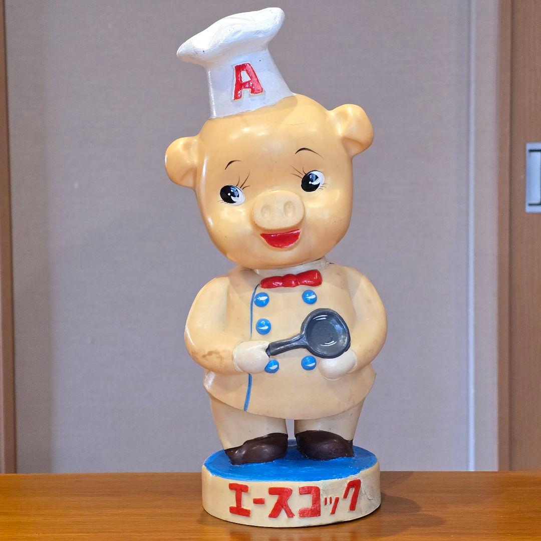 エースコック　店頭用　 豚　ぶた　ブタ　ソフビ　人形　初期型のレア　昭和 エースコック 店頭用 ソフビ こぶた人形 高さ約33cm | ブリキの