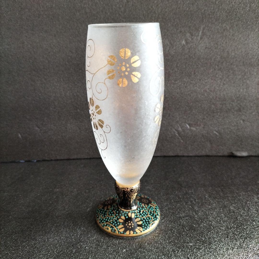 青森伝統工芸品 津軽びいどろ金彩碧瑠璃酒器セットと九谷青粒鉄