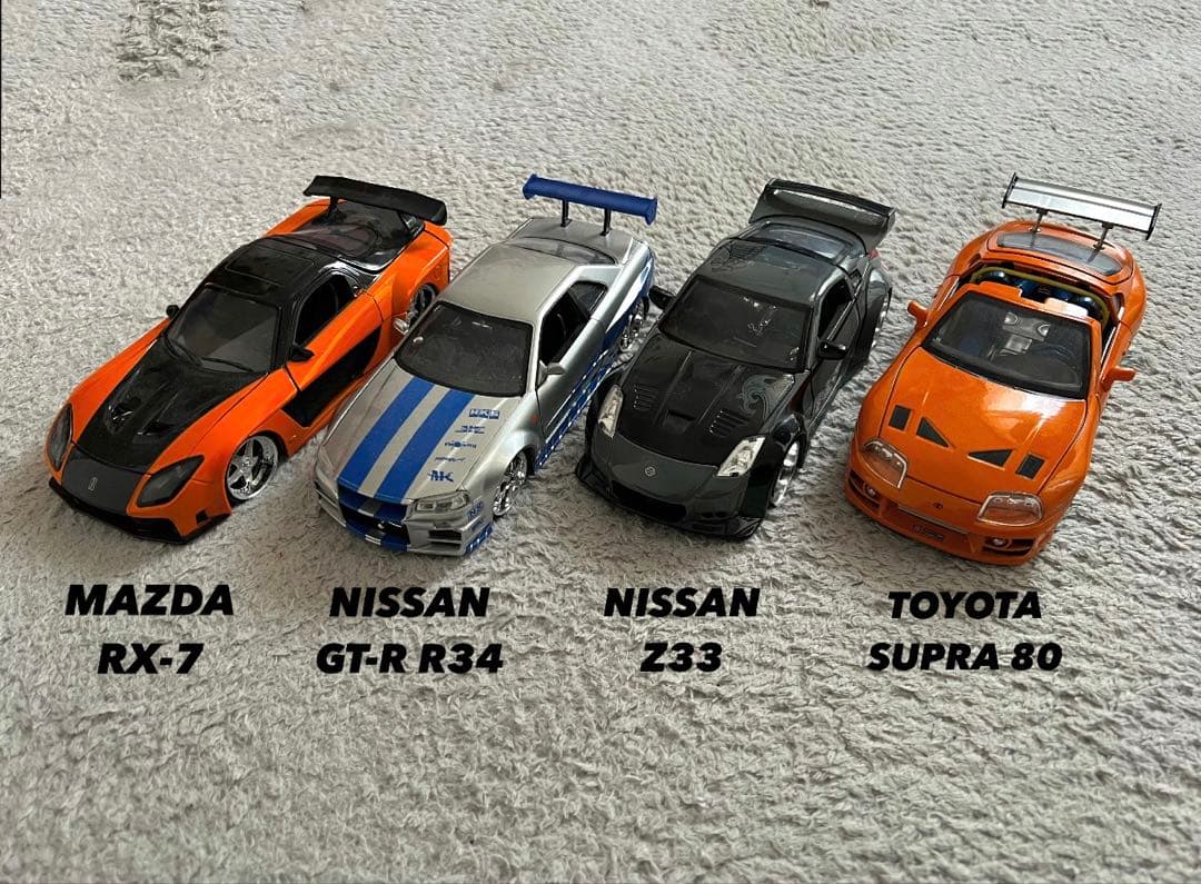 ワイルドスピード(RX-7・GT-R34・Z33・SUPRA80)ミニカー Amazon.com: Jada Fast & Furious 1:32 Han's Mazda RX-7 & Toyota GR