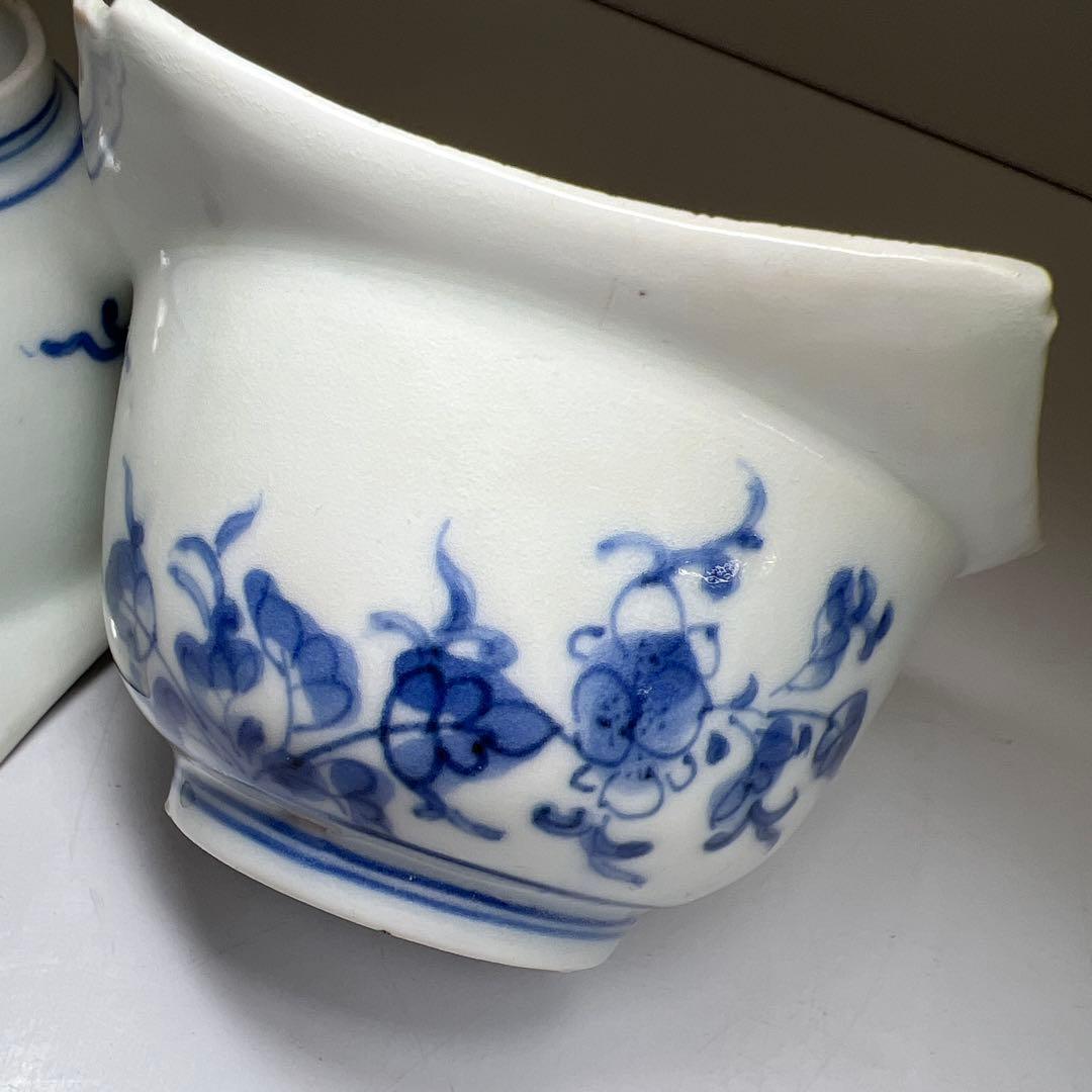 江戸中期 藍柿右衛門花唐草向付六客 木箱付 幅約10.5㎝東Y8-0123☆2F