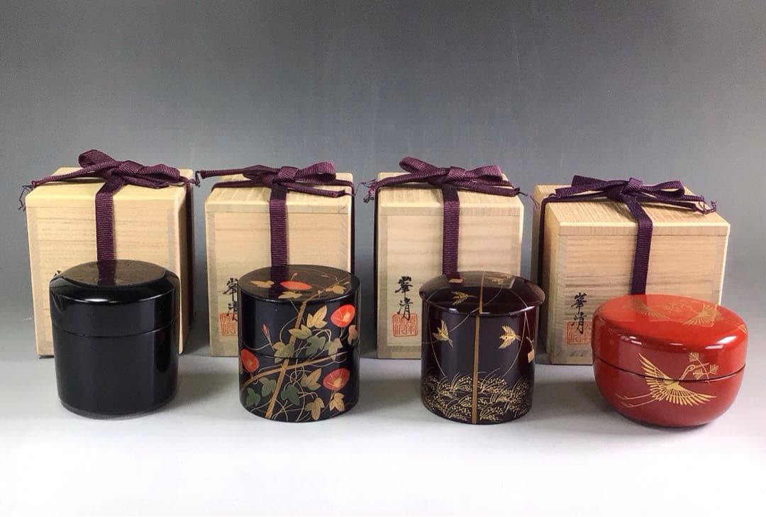 Ｒ５６５　四季棗　『塗師　峯清作』『夜桜　朝顔　稲雀　松喰鶴』　共箱　茶道具 2026年最新】秋峰 棗の人気アイテム - メルカリ