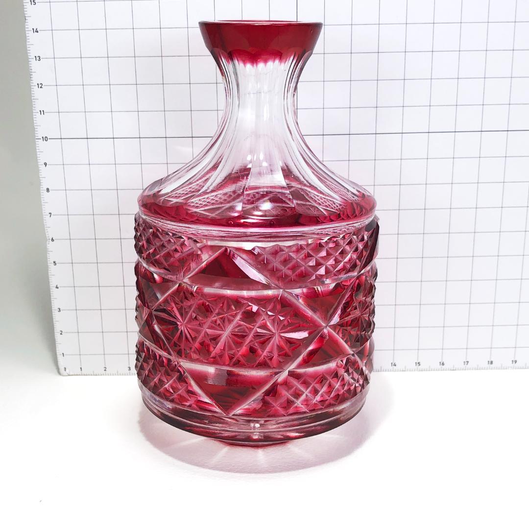 美品・希少・箱付き】ヤマザキガラス／薩摩切子 徳利／色被ガラス・菊