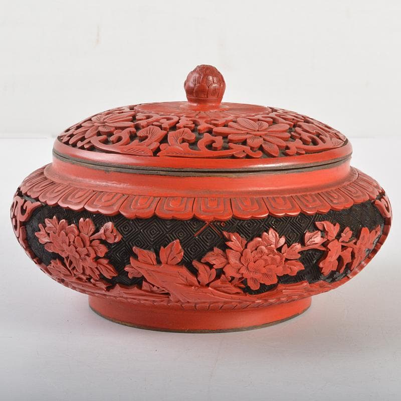 中国 剔紅 堆朱 堆黒 内七宝 花文 蓋物 M R6751 - メルカリ