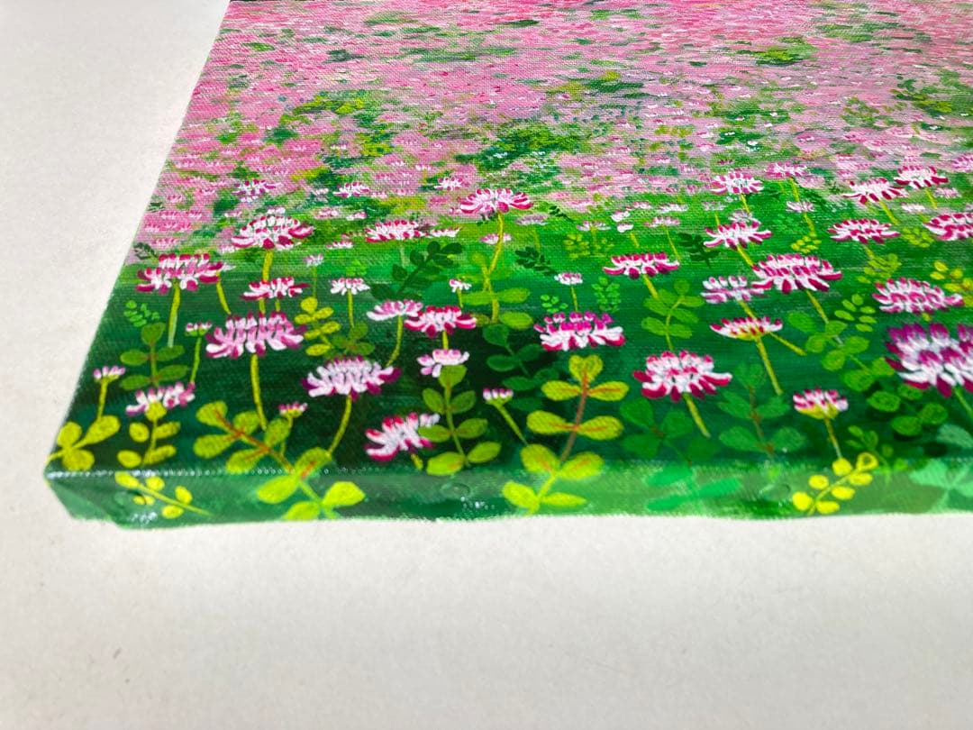 ご依頼品 花の絵 風景画 アクリル画 原画 「レンゲ畑3」F6