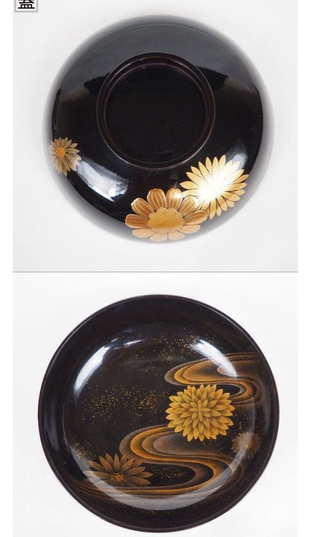 送料無料 江戸～明治日本橋老舗黒江屋 蔦家紋 本塗地散菊花金蒔絵吸物