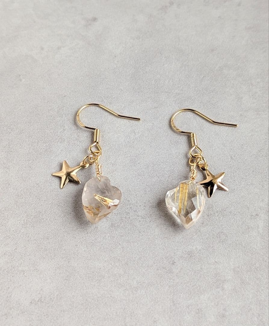 ルチルハートと１4Kgfスターのピアス ETCHED HEART PIERCED EARRINGS(2JP1099)K10 ピアス｜スタージュエリー