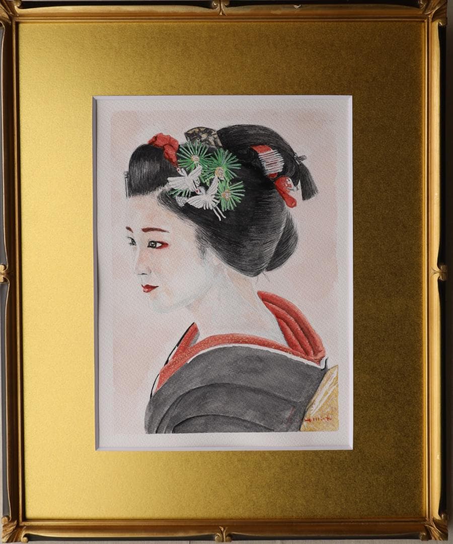 『挑む（のぞむ）』　※京都の舞妓さん。　手描き1点物。（水彩防カビ保護ワニス済） 10月28日(月)12時よりWEBショップにて村上隆新作ポスター「舞妓さん