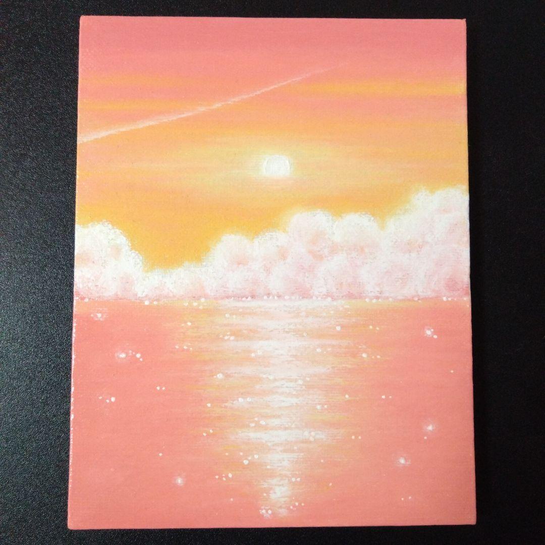 オイルパステル画『夕焼け♡』キャンバスボードF0 - メルカリ
