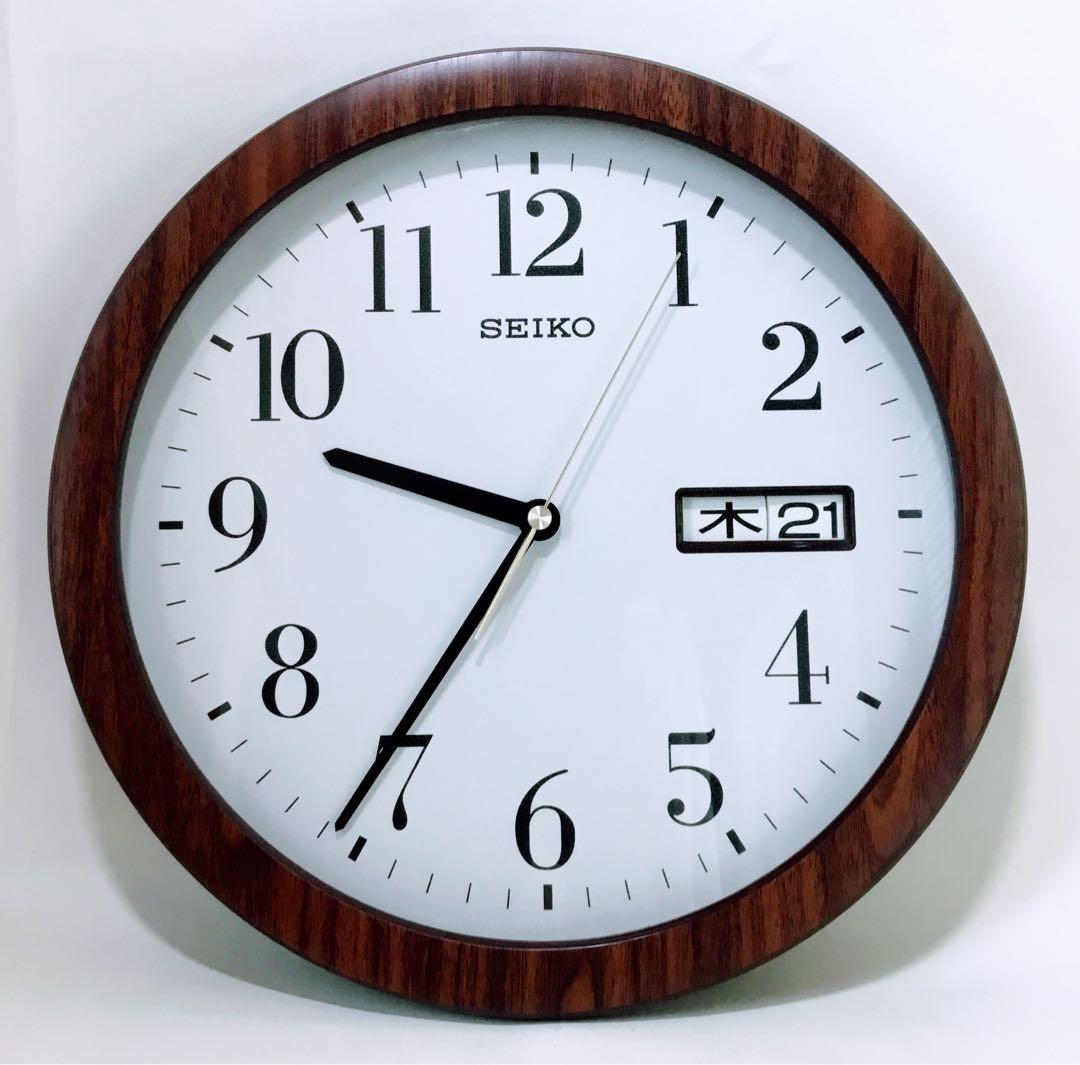 懐かしい昭和レトロ商品☆SEIKO セイコー☆壁掛け時計 日付 曜日 木目