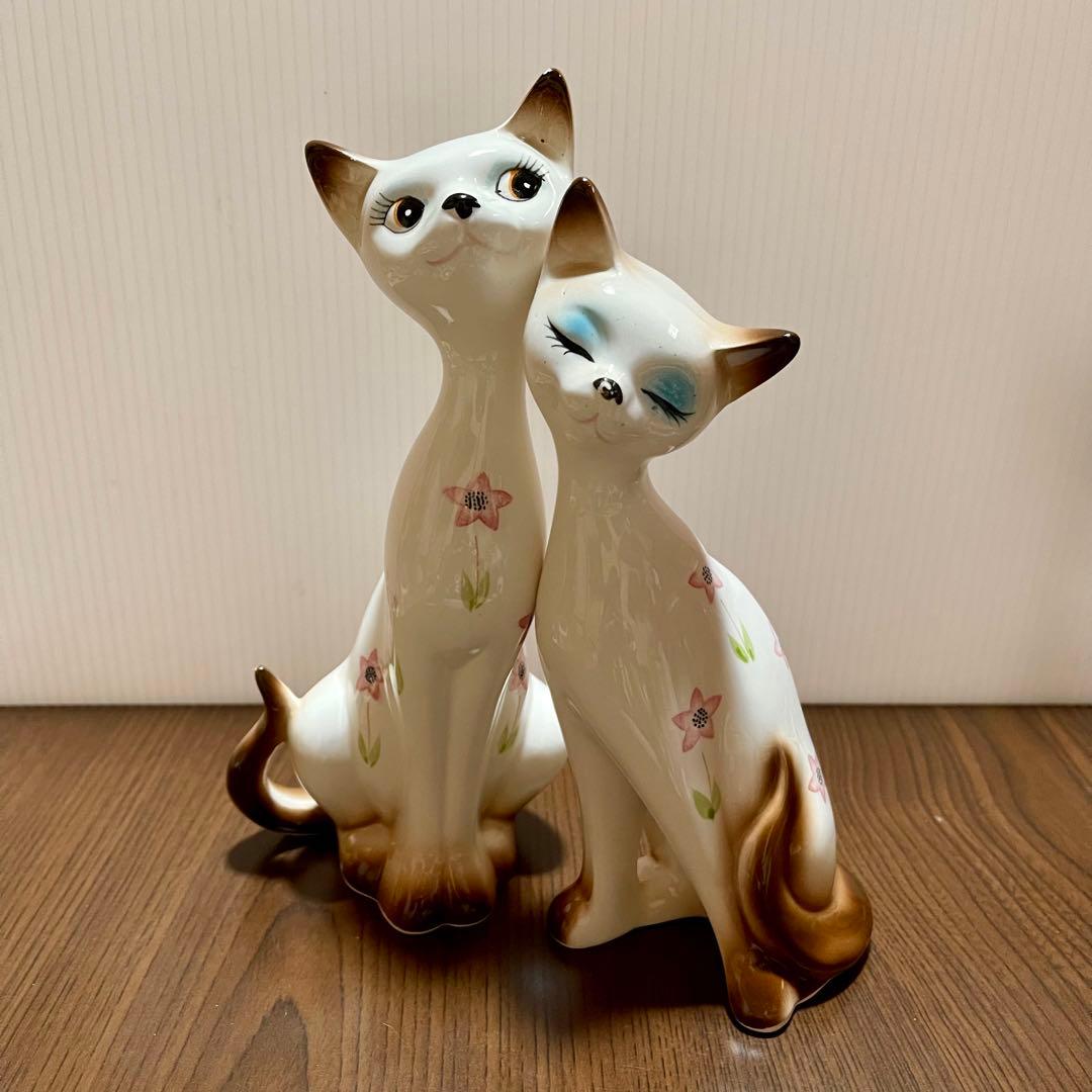 昭和レトロ 陶器 猫の置物 シャムネコ ペア - メルカリ