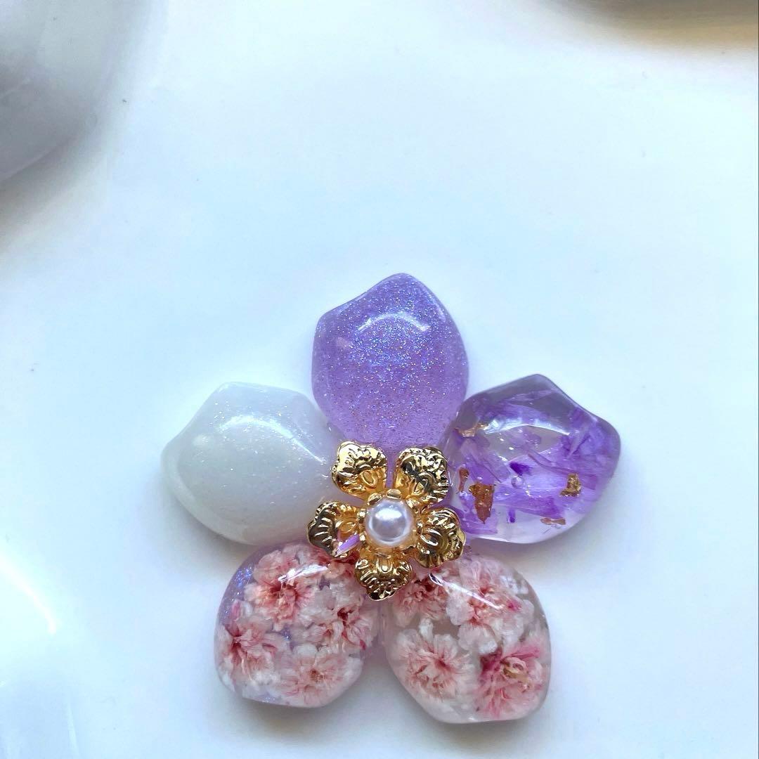 レジン　ヘアゴム　花モチーフ　パープル系◡̈♥︎ ドライフラワー レジン ヘアゴム 本物の桜 小 パールパープル◡̈♥︎ ドライフラワー