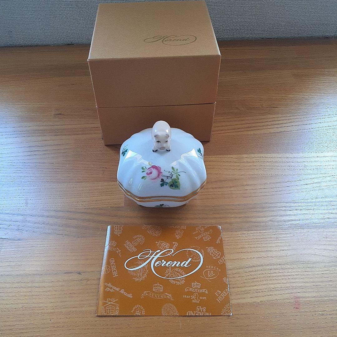 Herend 蓋付き容器 豚のフィギュア付き ブタ 雑貨 ガラス細工 ミニチュア ぶた 置物 フォーカート クローバー