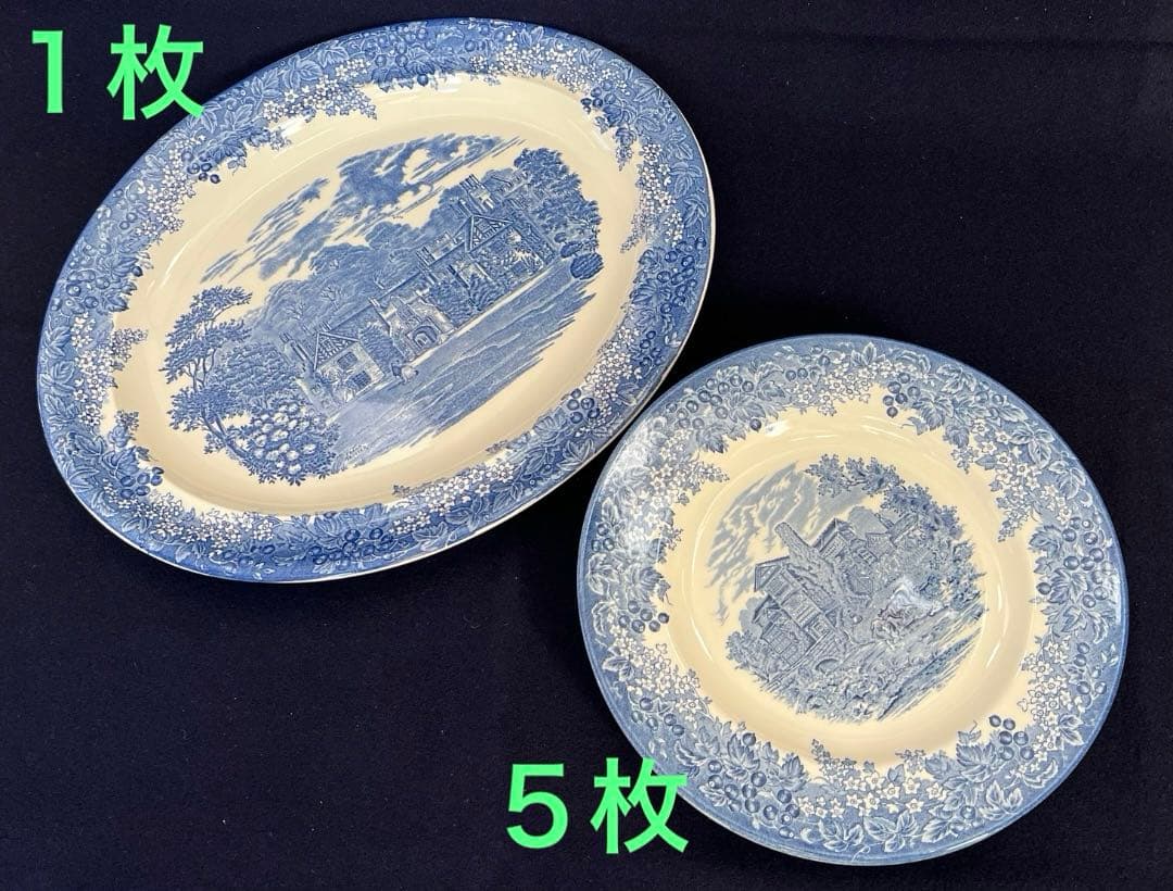 　楕円大皿１枚 ＆ 丸中皿５枚　ロマンチック英国風景 西海陶器 彩々 楕円皿揃 20585 1セット（直送品） - アスクル