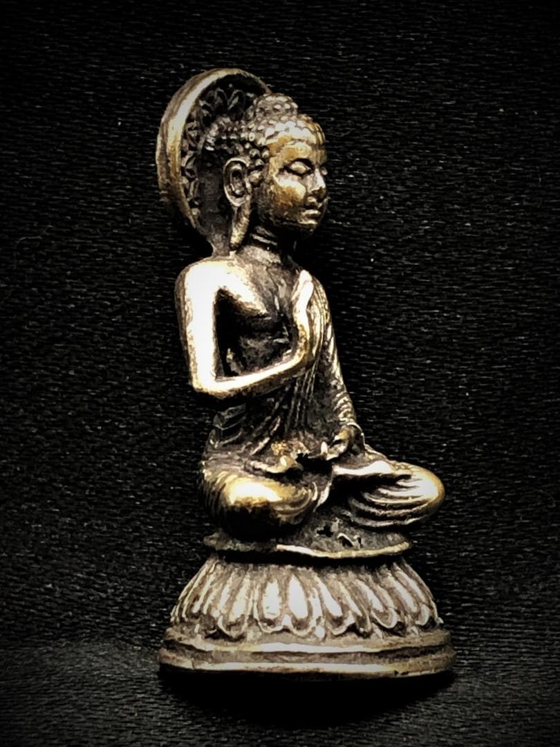 タイ鍍銀仏 】 骨董携行仏 ブラーフミー系文字刻