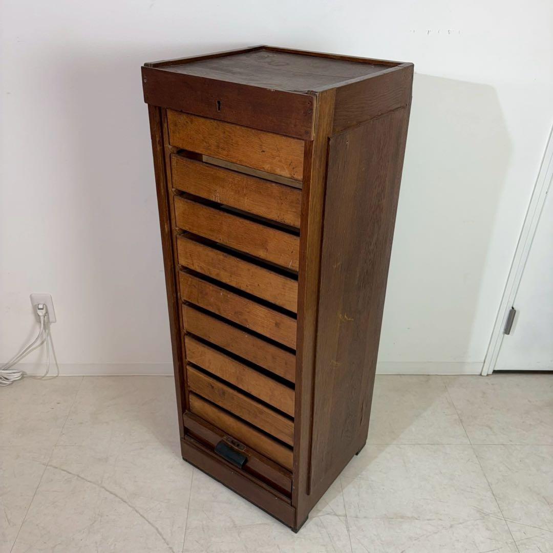 レコードチェスト ファイルキャビネット 1940年代 9段 木製蛇腹シャッター