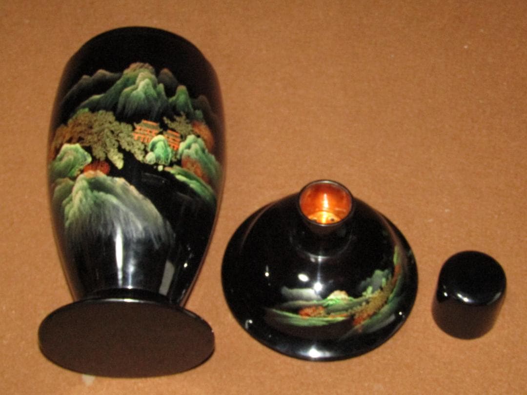 中国漆器 山水図蒔絵 洋酒器揃 リキュールグラス・シェーカー・トレイ