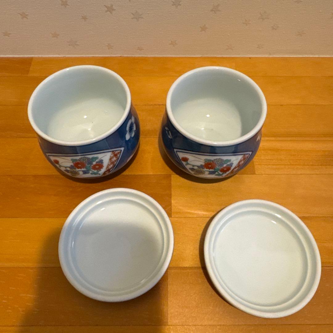 青色花柄陶器製蓋つき煮物椀2個セット - メルカリ