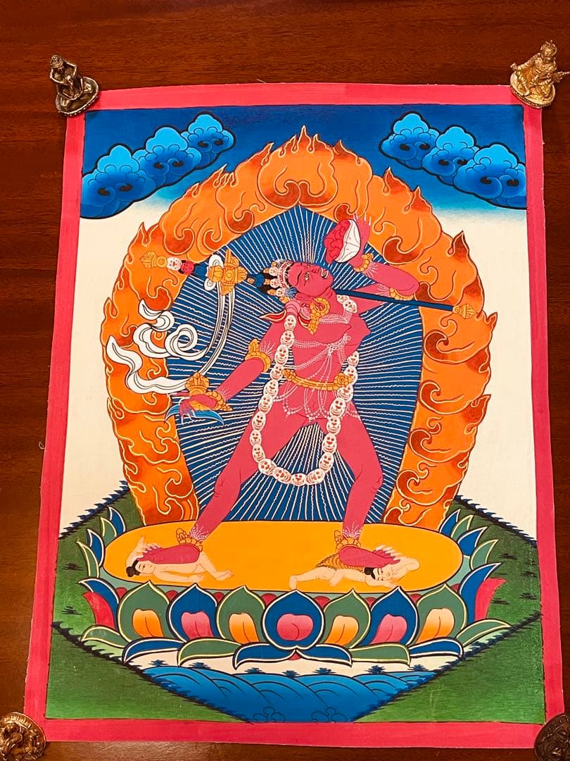 肉筆画 手描き仏画 ヴァジュラヨーギニー Vajrayogini ヨギニ タンカ 即納！新品 ネパール 仏教美術 肉筆のバジラヨギニのタンカ