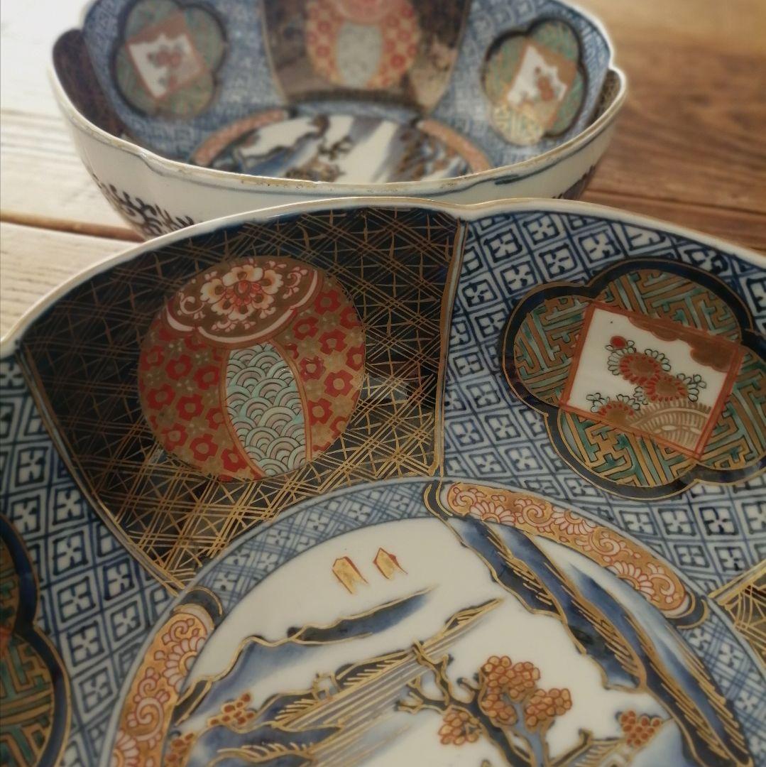 明治伊万里 色絵 染錦 輪花縁 大鉢 大小2客セット - メルカリ