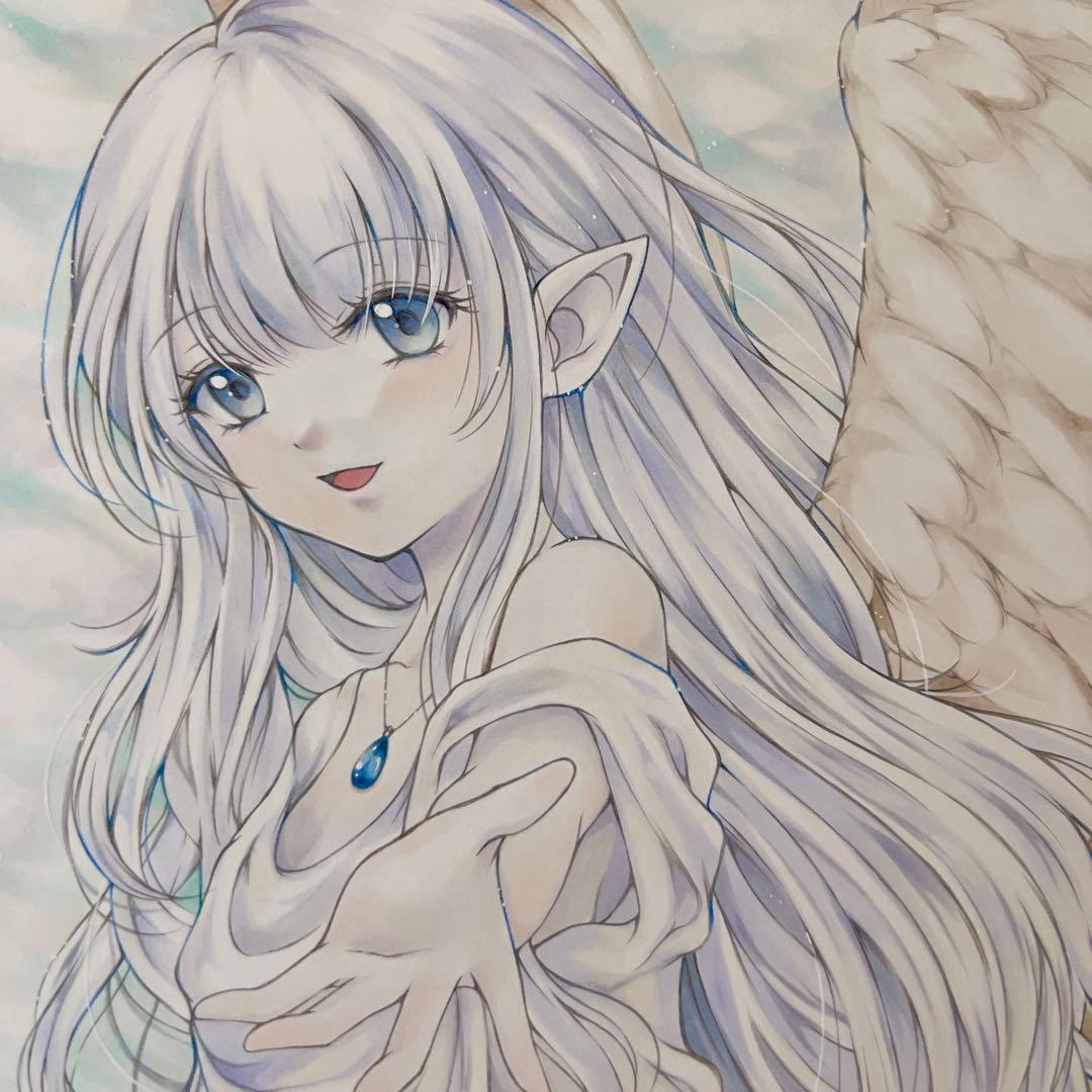 葉*月様 手描きイラストA4＊導きの守護天使＊一点もの＊原画 あなたの守護天使を描きます（はがきサイズ） 絵画 百目鬼堂 通販