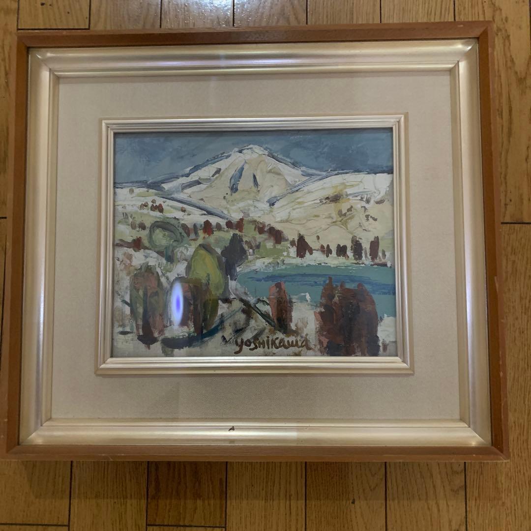 yoshikawa 水彩画 風景画 木製フレーム 花曇り」原画 ※木製額縁入り（18㎝角）一点物 水彩 イラスト