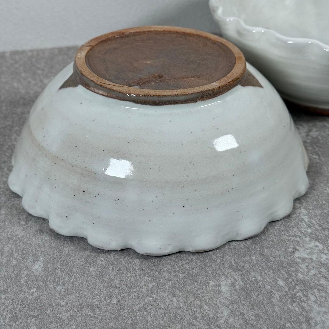山上憲一 未使用 粉引 魚文 輪花鉢 共箱 鉢 作家物 中鉢〜大鉢 二客