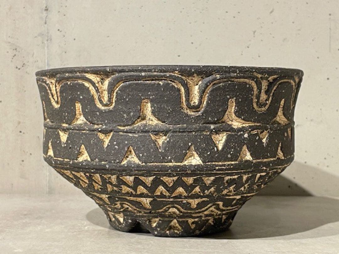 未使用◾️荻野善史 象嵌炭化焼成 植木鉢 15cm◾️アガベ/グラキリス