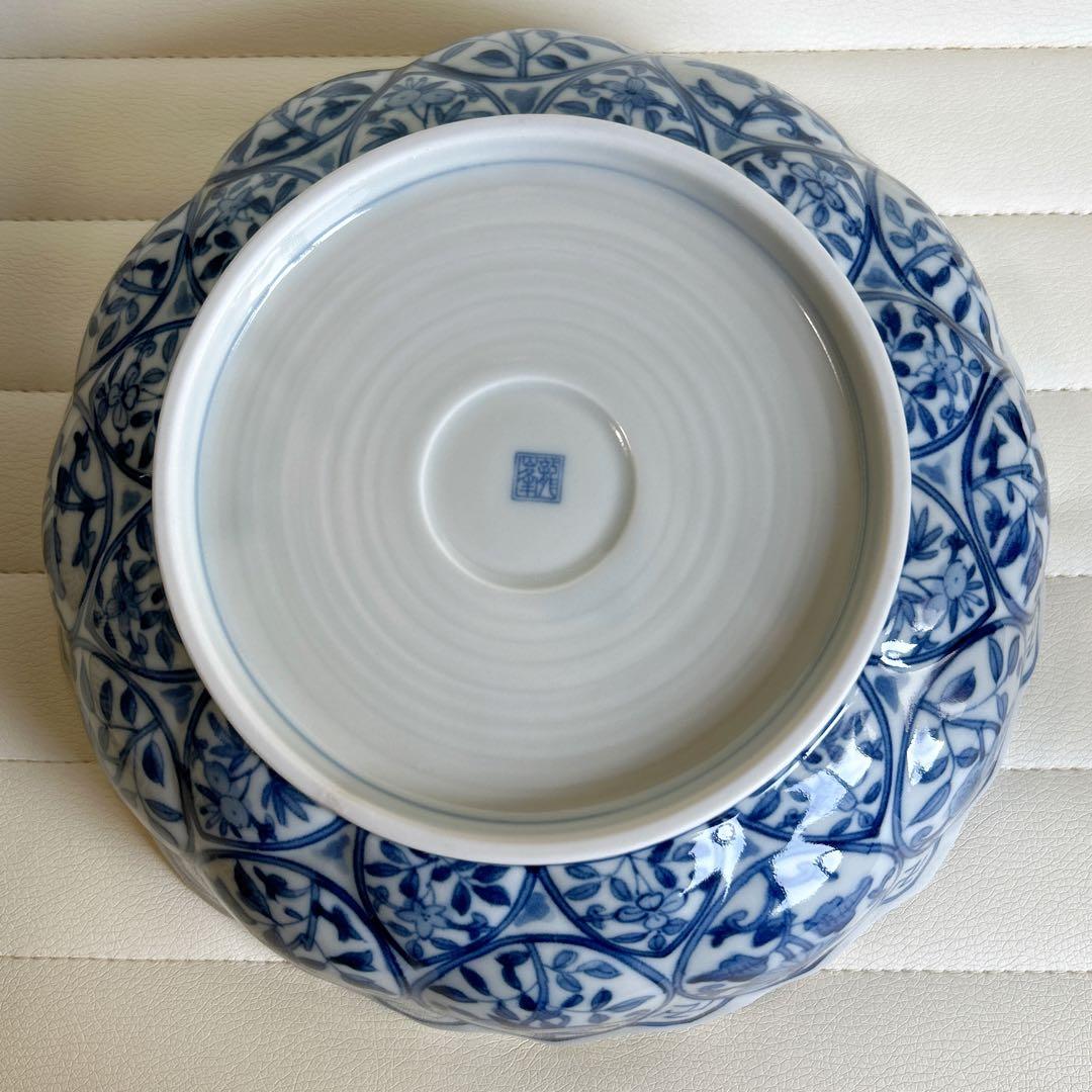 三洋陶器 龍峰窯 花鳥図 染付 間取 大鉢 輪花鉢 大皿 古伊万里 更紗 和