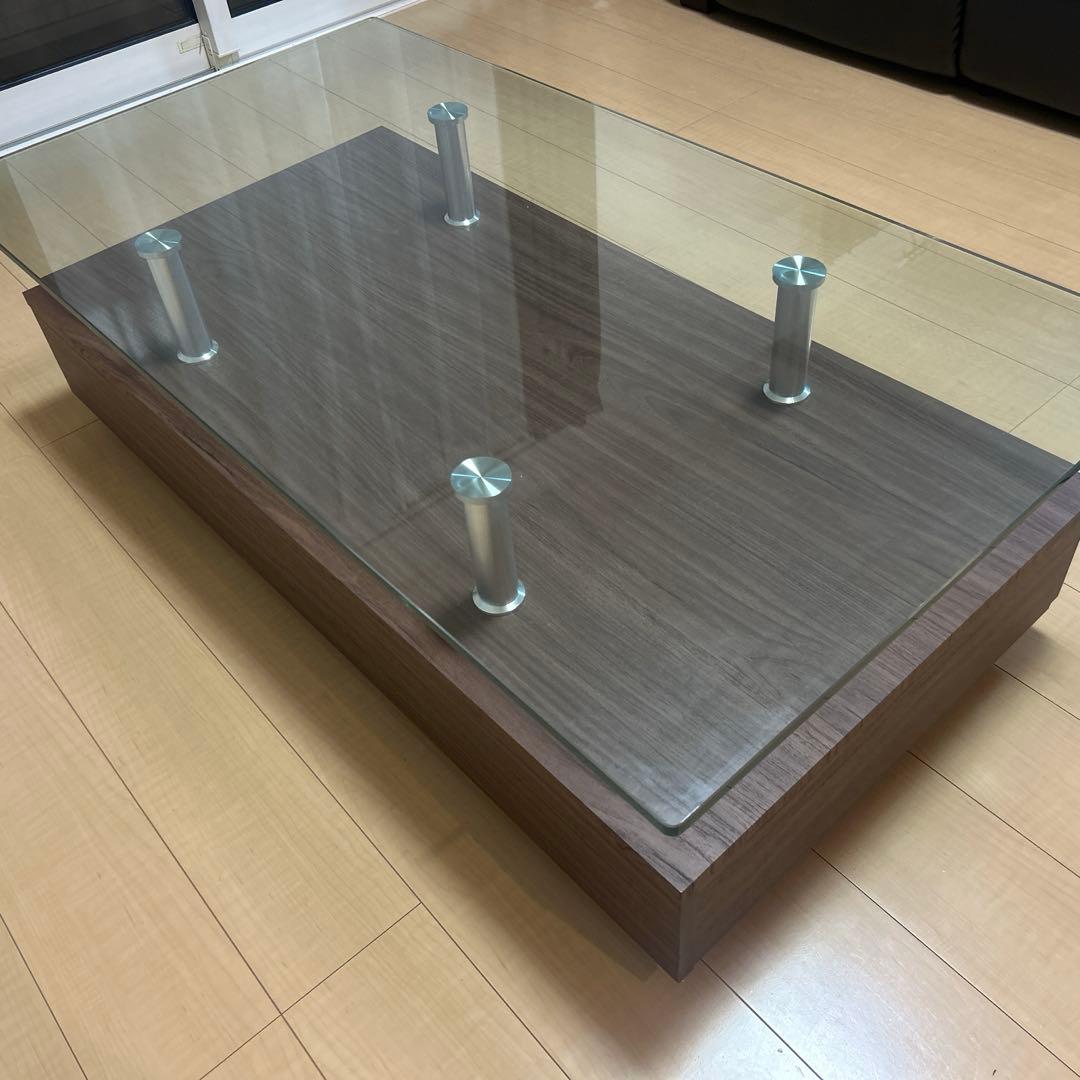 送料込　ニトリ　ガラステーブル　センターテーブル ニトリ（NITORI） ガラス天板センターテーブル 引出し付き (大理石柄