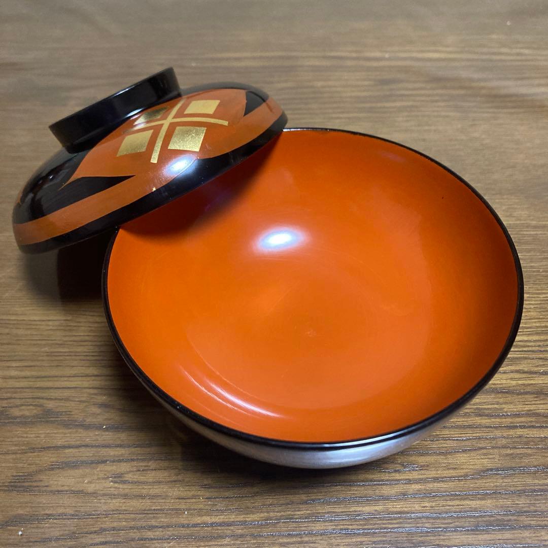 漆器 秀衡塗 翁知屋 黒内朱 蓋付き碗 汁椀 五客 セット - メルカリ